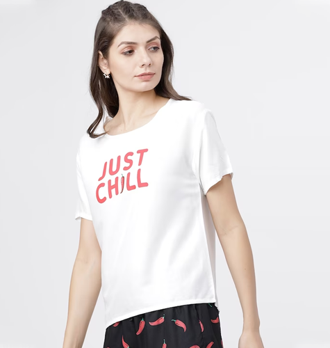 Women White & Red Printed Lounge Top